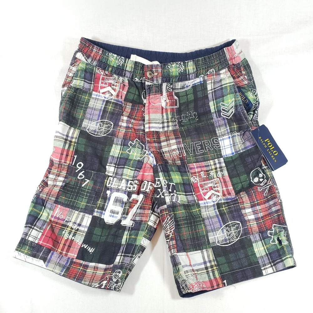 Polo Ralph Lauren Boys Reversible Patchwork Shorts 16‎ Navy Multi